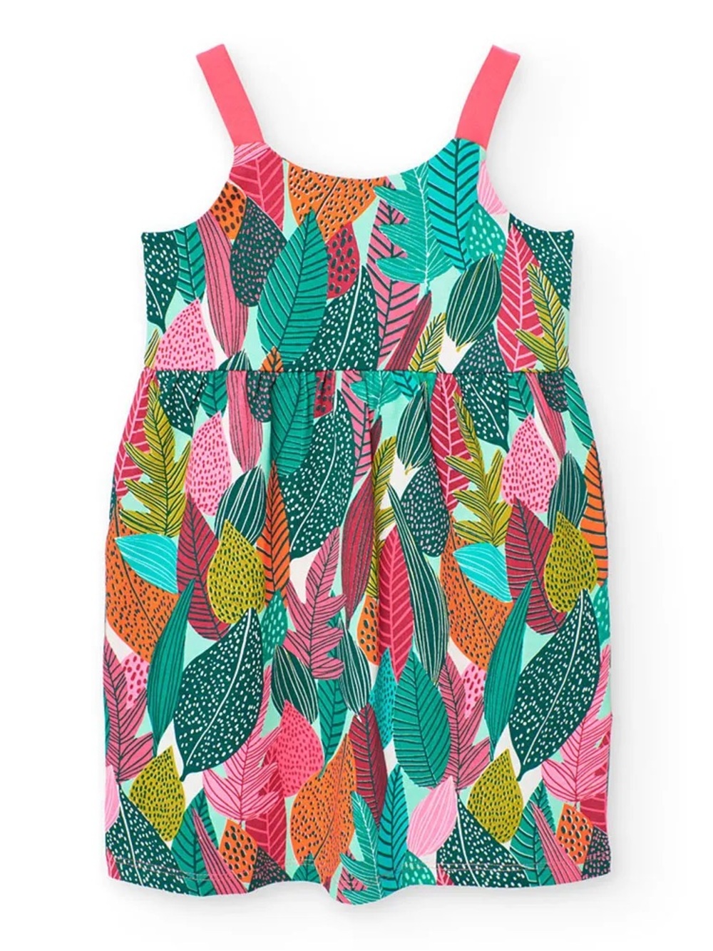 Boboli Girls 14 Tropical Leaf Print Dress Oeko Tex Cotton Colorful 821281